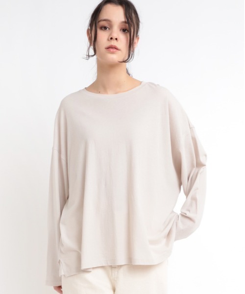 RNA-N(アールエヌエーエヌ)の「M1821 40強撚ビッグロンT(Tシャツ/カットソー・レディース・アッシュグレー/ライトベージュ/スミクロ・MEDIUM)」の3枚目の写真