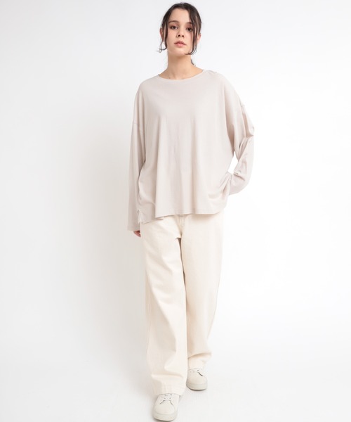 RNA-N(アールエヌエーエヌ)の「M1821 40強撚ビッグロンT(Tシャツ/カットソー・レディース・アッシュグレー/ライトベージュ/スミクロ・MEDIUM)」の19枚目の写真