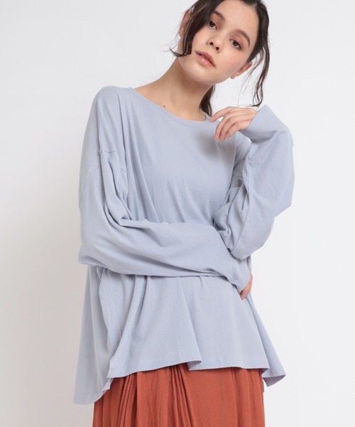 tシャツ M1821 ４０強撚ビッグロンＴ レディース M1821 40強撚ビッグロングTシャツ(M ブルーグレー): トップス