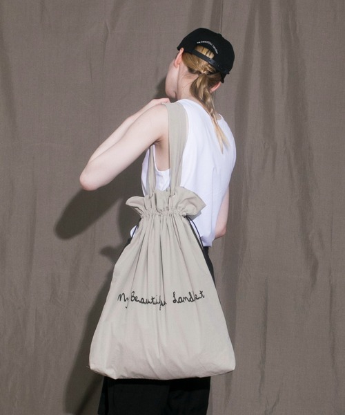 my beautiful landlet(マイビューティフルランドレット)の「【my beautiful landlet】 cotton nylon bio peach bag(トートバッグ・メンズ・ホワイト/ベージュ/ブラック・FREE)」の3枚目の写真