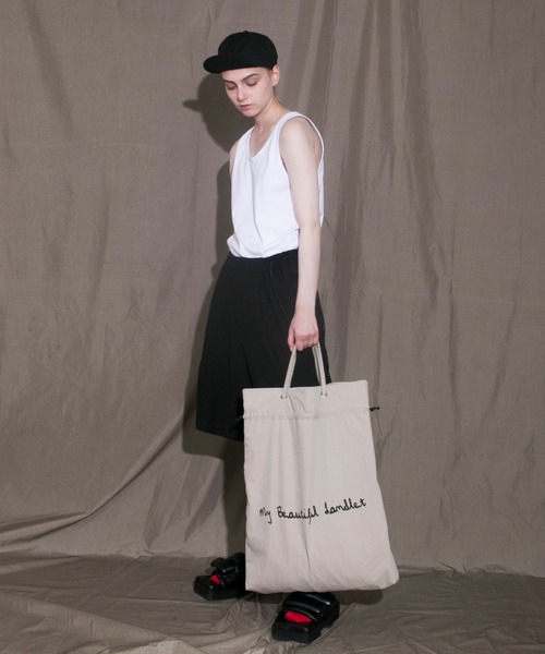 my beautiful landlet(マイビューティフルランドレット)の「【my beautiful landlet】 cotton nylon bio peach bag(トートバッグ・メンズ・ホワイト/ベージュ/ブラック・FREE)」の14枚目の写真