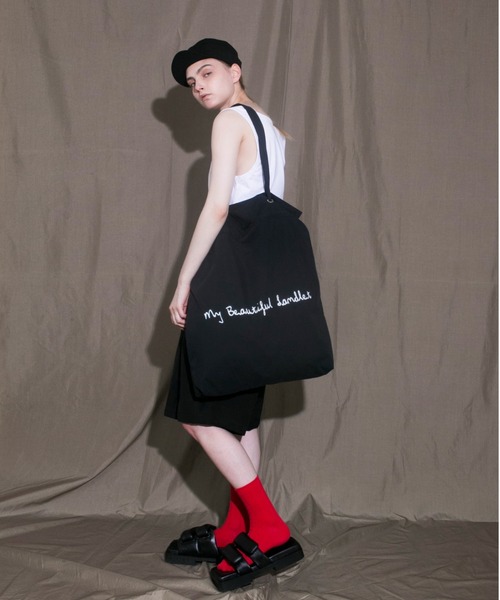 my beautiful landlet(マイビューティフルランドレット)の「【my beautiful landlet】 cotton nylon bio peach bag(トートバッグ・メンズ・ホワイト/ベージュ/ブラック・FREE)」の11枚目の写真