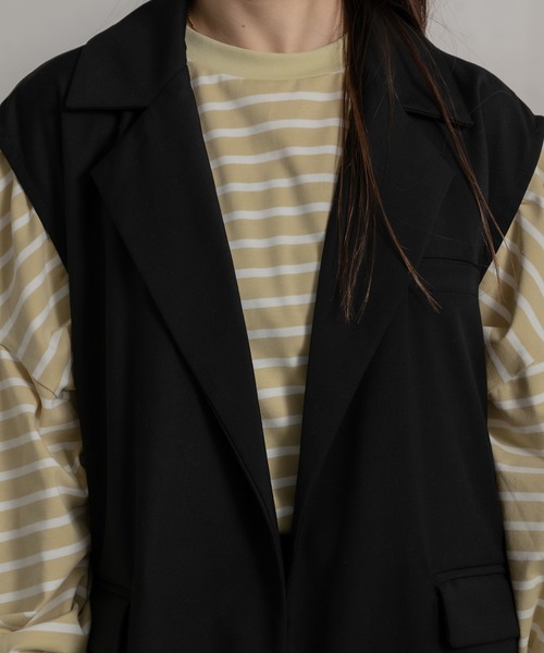 Ezick（エジック）の「テーラーロングベスト（ベスト・レディース・ライトグリーン/ブラック・FREE）」の9枚目の写真