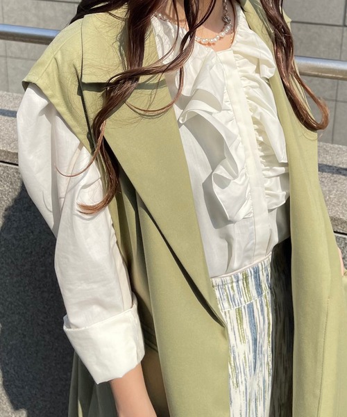 Ezick（エジック）の「テーラーロングベスト（ベスト・レディース・ライトグリーン/ブラック・FREE）」の12枚目の写真