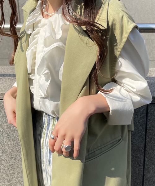 Ezick（エジック）の「テーラーロングベスト（ベスト・レディース・ライトグリーン/ブラック・FREE）」の11枚目の写真