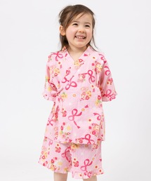KP | mimiちゃんとリボンとお花プリントの甚平(100-120cm)(浴衣)