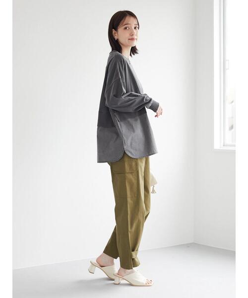 Green　Parks（グリーンパークス）の「ピグメント布帛ドッキングチュニック（Tシャツ/カットソー・レディース・ライトグレー/チャコールグレー/ミント・FREE）」の4枚目の写真