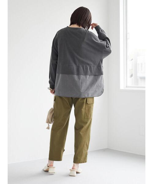 Green　Parks（グリーンパークス）の「ピグメント布帛ドッキングチュニック（Tシャツ/カットソー・レディース・ライトグレー/チャコールグレー/ミント・FREE）」の5枚目の写真