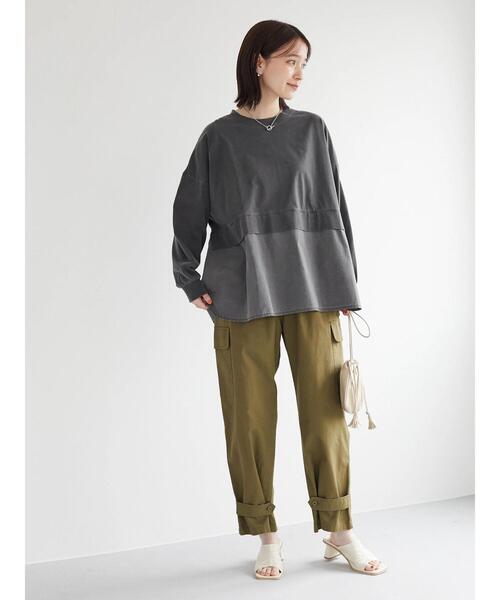 Green　Parks（グリーンパークス）の「ピグメント布帛ドッキングチュニック（Tシャツ/カットソー・レディース・ライトグレー/チャコールグレー/ミント・FREE）」の6枚目の写真