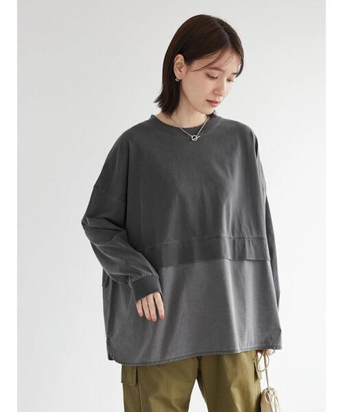 Green　Parks（グリーンパークス）の「ピグメント布帛ドッキングチュニック（Tシャツ/カットソー・レディース・ライトグレー/チャコールグレー/ミント・FREE）」の7枚目の写真