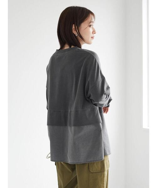 Green　Parks（グリーンパークス）の「ピグメント布帛ドッキングチュニック（Tシャツ/カットソー・レディース・ライトグレー/チャコールグレー/ミント・FREE）」の8枚目の写真