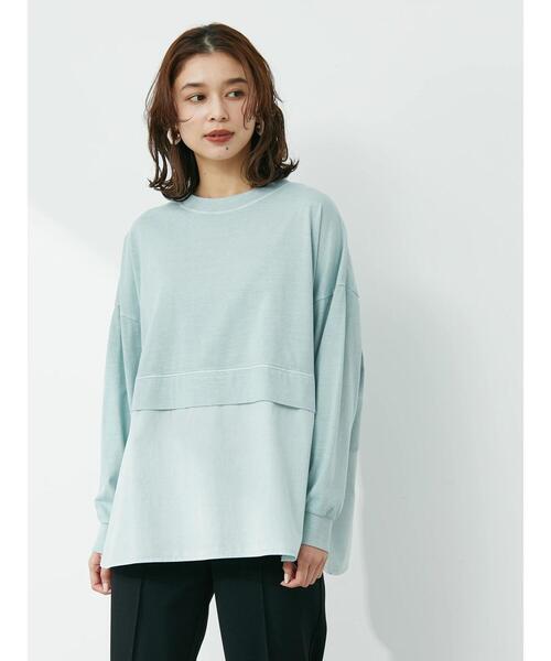 Green　Parks（グリーンパークス）の「ピグメント布帛ドッキングチュニック（Tシャツ/カットソー・レディース・ライトグレー/チャコールグレー/ミント・FREE）」の12枚目の写真