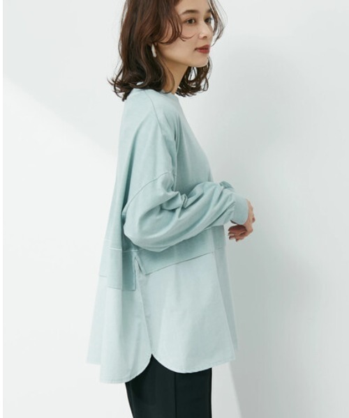 Green　Parks（グリーンパークス）の「ピグメント布帛ドッキングチュニック（Tシャツ/カットソー・レディース・ライトグレー/チャコールグレー/ミント・FREE）」の3枚目の写真