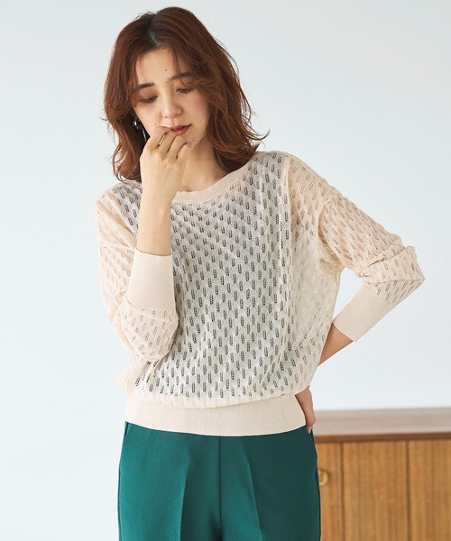 GeeRA(ジーラ)の「前後2WAY透かし編ニット(カーディガン/ボレロ・レディース・レッド/アイボリー・MEDIUM/LARGE/X-LARGE)」の4枚目の写真