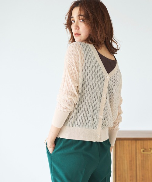 GeeRA(ジーラ)の「前後2WAY透かし編ニット(カーディガン/ボレロ・レディース・レッド/アイボリー・MEDIUM/LARGE/X-LARGE)」の7枚目の写真