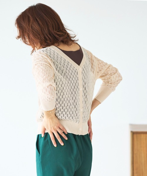 GeeRA(ジーラ)の「前後2WAY透かし編ニット(カーディガン/ボレロ・レディース・レッド/アイボリー・MEDIUM/LARGE/X-LARGE)」の8枚目の写真