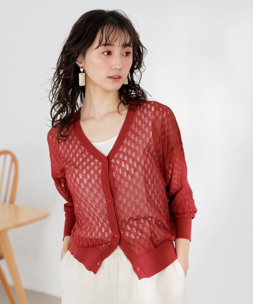 GeeRA(ジーラ)の「前後2WAY透かし編ニット(カーディガン/ボレロ・レディース・レッド/アイボリー・MEDIUM/LARGE/X-LARGE)」の12枚目の写真