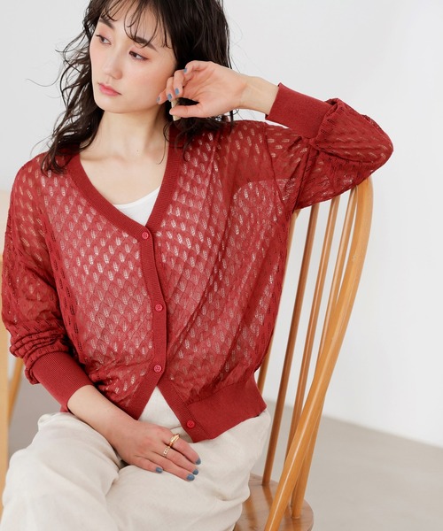 GeeRA(ジーラ)の「前後2WAY透かし編ニット(カーディガン/ボレロ・レディース・レッド/アイボリー・MEDIUM/LARGE/X-LARGE)」の18枚目の写真