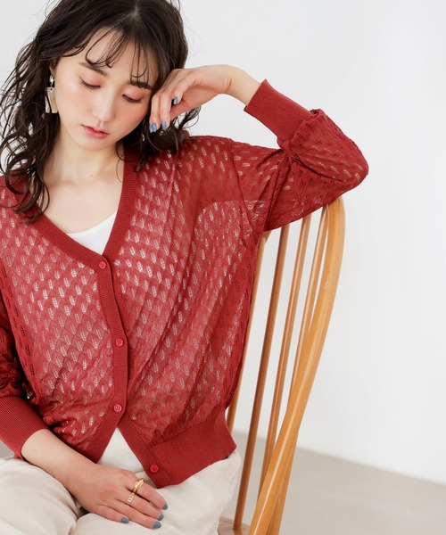 GeeRA(ジーラ)の「前後2WAY透かし編ニット(カーディガン/ボレロ・レディース・レッド/アイボリー・MEDIUM/LARGE/X-LARGE)」の19枚目の写真