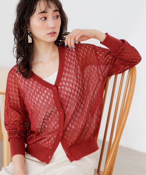 GeeRA(ジーラ)の「前後2WAY透かし編ニット(カーディガン/ボレロ・レディース・レッド/アイボリー・MEDIUM/LARGE/X-LARGE)」の20枚目の写真