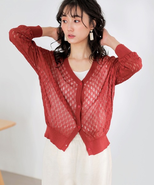 GeeRA(ジーラ)の「前後2WAY透かし編ニット(カーディガン/ボレロ・レディース・レッド/アイボリー・MEDIUM/LARGE/X-LARGE)」の15枚目の写真
