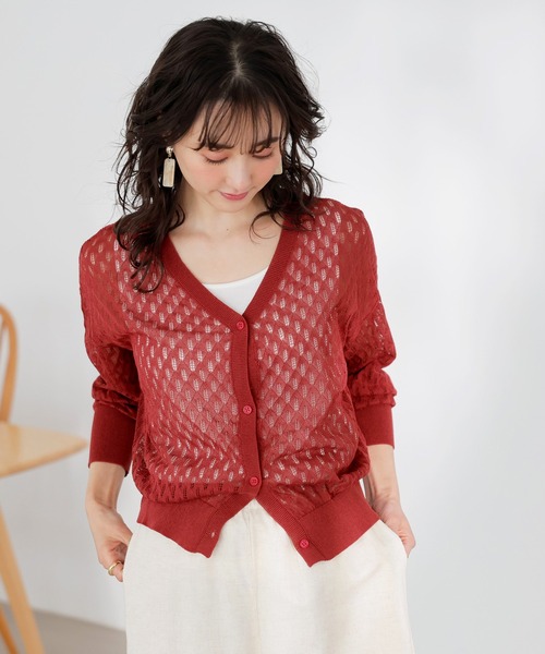 GeeRA(ジーラ)の「前後2WAY透かし編ニット(カーディガン/ボレロ・レディース・レッド/アイボリー・MEDIUM/LARGE/X-LARGE)」の13枚目の写真