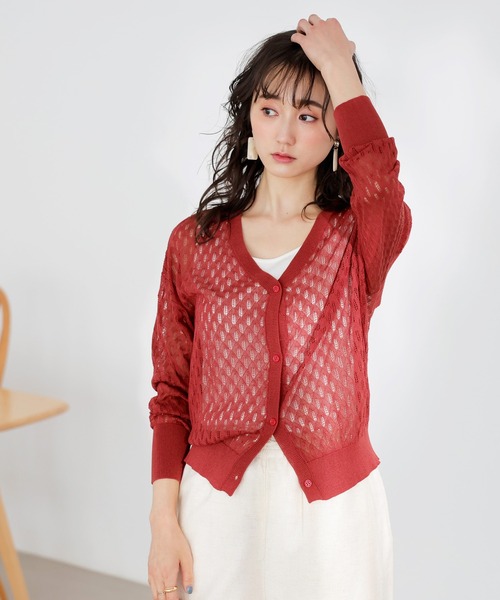 GeeRA(ジーラ)の「前後2WAY透かし編ニット(カーディガン/ボレロ・レディース・レッド/アイボリー・MEDIUM/LARGE/X-LARGE)」の14枚目の写真