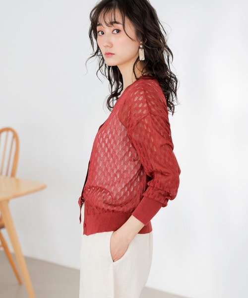 GeeRA(ジーラ)の「前後2WAY透かし編ニット(カーディガン/ボレロ・レディース・レッド/アイボリー・MEDIUM/LARGE/X-LARGE)」の16枚目の写真
