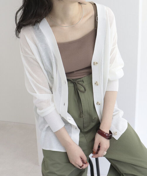 fredy emue(フレディエミュ)の「シアーVネックカーディガン(カーディガン/ボレロ・レディース・ライトグレー/オフホワイト/ピンク・38)」の5枚目の写真