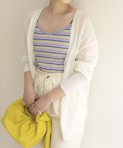 fredy emue(フレディエミュ)の「シアーVネックカーディガン(カーディガン/ボレロ・レディース・ライトグレー/オフホワイト/ピンク・38)」の9枚目の写真