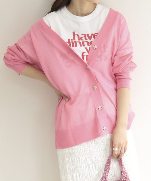 fredy emue(フレディエミュ)の「シアーVネックカーディガン(カーディガン/ボレロ・レディース・ライトグレー/オフホワイト/ピンク・38)」の13枚目の写真