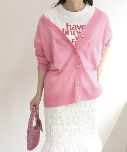 fredy emue(フレディエミュ)の「シアーVネックカーディガン(カーディガン/ボレロ・レディース・ライトグレー/オフホワイト/ピンク・38)」の15枚目の写真