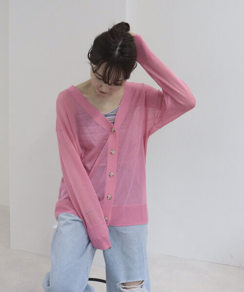 fredy emue(フレディエミュ)の「シアーVネックカーディガン(カーディガン/ボレロ・レディース・ライトグレー/オフホワイト/ピンク・38)」の17枚目の写真