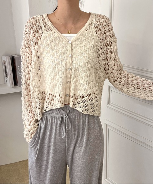 by muni:r（バイ ムニール）の「シースルーレースカーディガン（ニット/セーター・レディース・ベージュ/ブルー/アイボリー・FREE）」の18枚目の写真