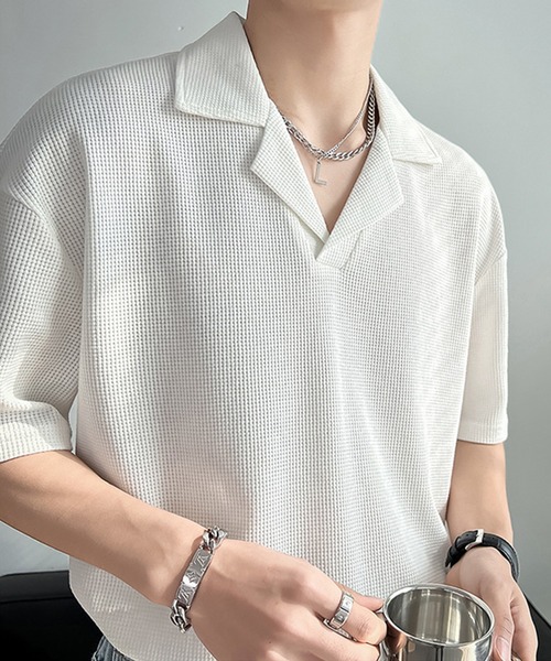 セール】ワッフルオープンカラーポロシャツ（ポロシャツ）｜aimoha