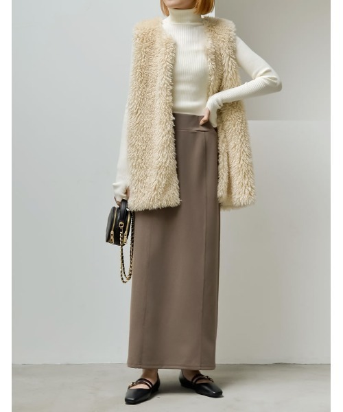 Re:EDIT（リエディ）の「[低身長/高身長サイズ有][イージーケア]カットジョーゼットバックスリットロングスカート（スカート・レディース・オレンジ/ブラック/アイボリー/グリーン/ブルー/モカ/ピンク/チャコールグレー/ベージュ/アイボリー系・MEDIUM/LARGE/SHORT/TALL）」の21枚目の写真