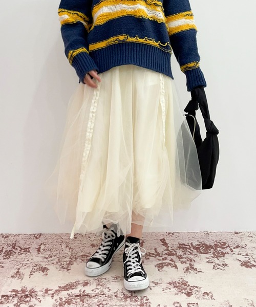 EPIMI E'PIMMY(エピミエピミー)の「ドロストギャザーチュールスカート(スカート・レディース・ブラック/ベージュ/アイボリー・MEDIUM)」の1枚目の写真