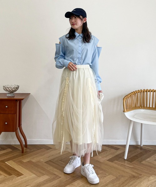 EPIMI E'PIMMY(エピミエピミー)の「ドロストギャザーチュールスカート(スカート・レディース・ブラック/ベージュ/アイボリー・MEDIUM)」の10枚目の写真