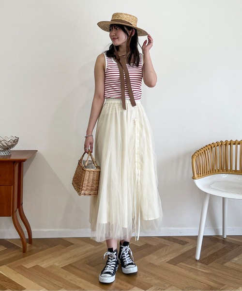 EPIMI E'PIMMY(エピミエピミー)の「ドロストギャザーチュールスカート(スカート・レディース・ブラック/ベージュ/アイボリー・MEDIUM)」の12枚目の写真