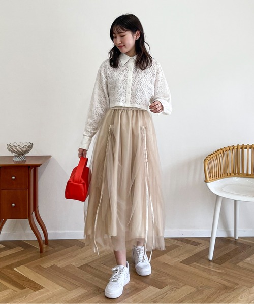 EPIMI E'PIMMY(エピミエピミー)の「ドロストギャザーチュールスカート(スカート・レディース・ブラック/ベージュ/アイボリー・MEDIUM)」の4枚目の写真