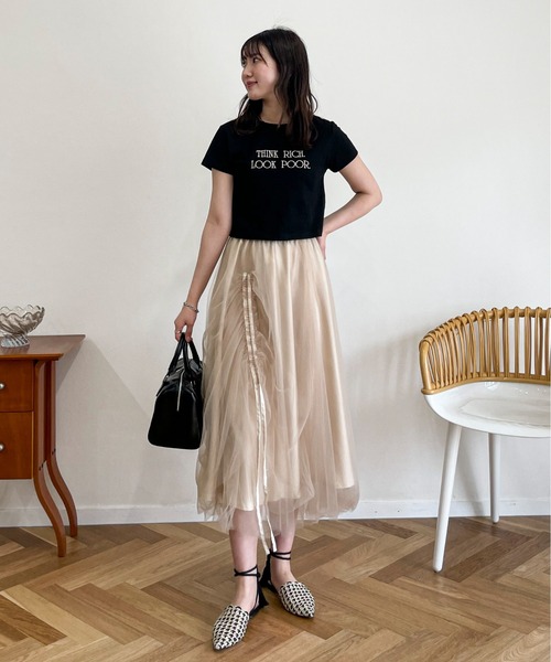 EPIMI E'PIMMY(エピミエピミー)の「ドロストギャザーチュールスカート(スカート・レディース・ブラック/ベージュ/アイボリー・MEDIUM)」の14枚目の写真