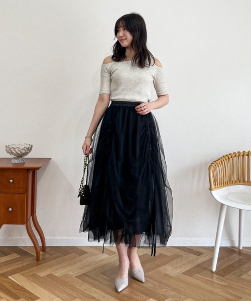 EPIMI E'PIMMY(エピミエピミー)の「ドロストギャザーチュールスカート(スカート・レディース・ブラック/ベージュ/アイボリー・MEDIUM)」の5枚目の写真