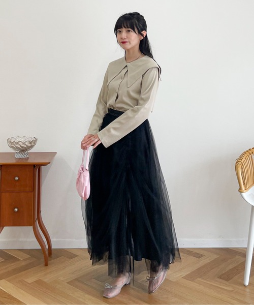 EPIMI E'PIMMY(エピミエピミー)の「ドロストギャザーチュールスカート(スカート・レディース・ブラック/ベージュ/アイボリー・MEDIUM)」の22枚目の写真