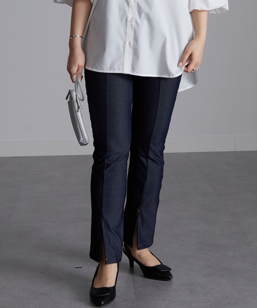 RANAN（ラナン）の「[低身長/高身長/大きいサイズ有]ストレッチスリットパンツ（デニムパンツ・レディース・ブラック/ネイビー系/ブラック系/ベージュ/チャコールグレー・LL/MT/XLT/M/L/LT）」の15枚目の写真