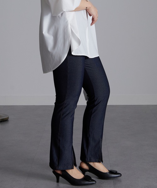 RANAN（ラナン）の「[低身長/高身長/大きいサイズ有]ストレッチスリットパンツ（デニムパンツ・レディース・ブラック/ネイビー系/ブラック系/ベージュ/チャコールグレー・LL/MT/XLT/M/L/LT）」の16枚目の写真