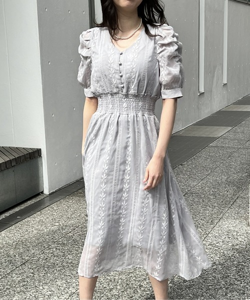 NOMAE（ノーマエ）の「刺繍ギャザースリーブワンピース（ワンピース 