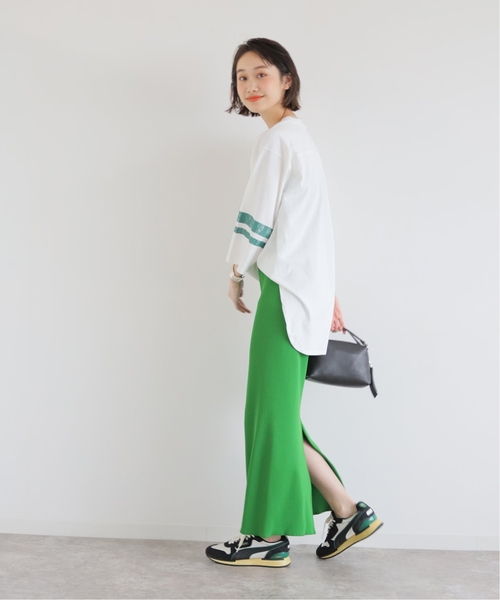 JOURNAL STANDARD(ジャーナルスタンダード)の「《追加2》Pストレッチリブロングスカート(スカート・レディース・ブラック/グリーン・FREE)」の3枚目の写真
