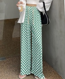 at12:03 | ブロックチェック ヒョウ柄 総柄 楽ちんイージーパンツ(スラックス)