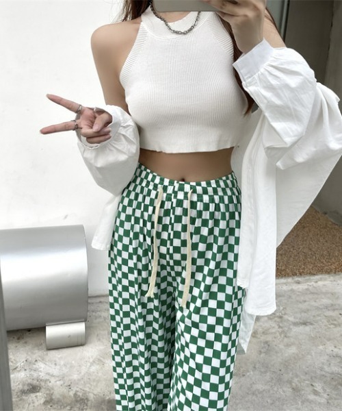 at12:03（アットイチニーゼロサン）の「ブロックチェック ヒョウ柄 総柄 楽ちんイージーパンツ（スラックス・レディース・ブラック/グリーン/その他1/レオパード・FREE）」の9枚目の写真