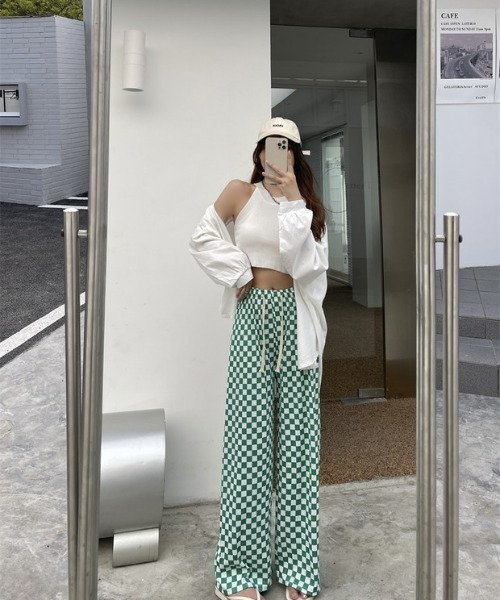 at12:03（アットイチニーゼロサン）の「ブロックチェック ヒョウ柄 総柄 楽ちんイージーパンツ（スラックス・レディース・ブラック/グリーン/その他1/レオパード・FREE）」の12枚目の写真